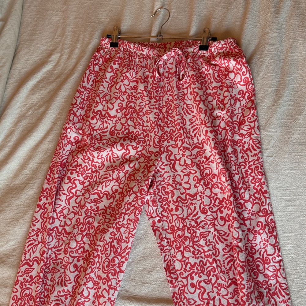 Rhythm Coral and Tan Linen Patterned Pants